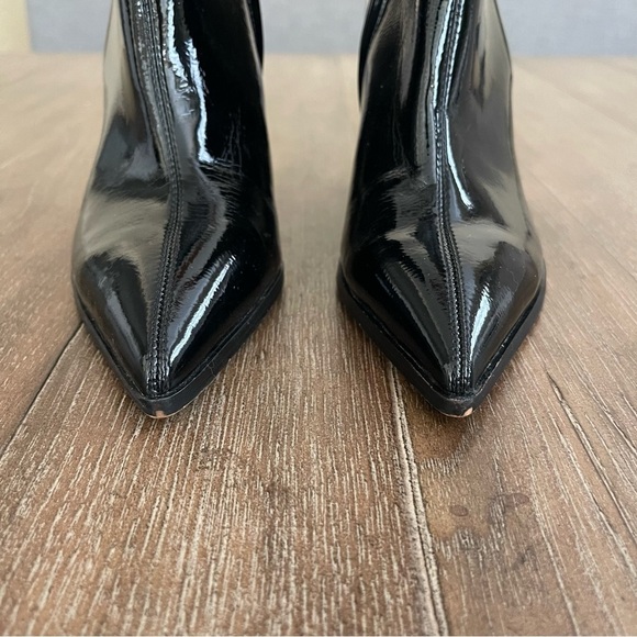 Sam Eldelman Weslie Wet Faux Leather Big Buckle Pointed Toe Wedge Bootie 6 - Picture 3 of 11